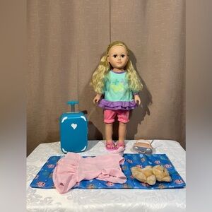 My Life As Traveling 18” Posable Blonde Hair & Blue Eyes Doll Playset GUC